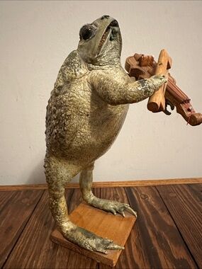 Vintage  taxidermy  Green Frog  with Violin - Reptile Decor